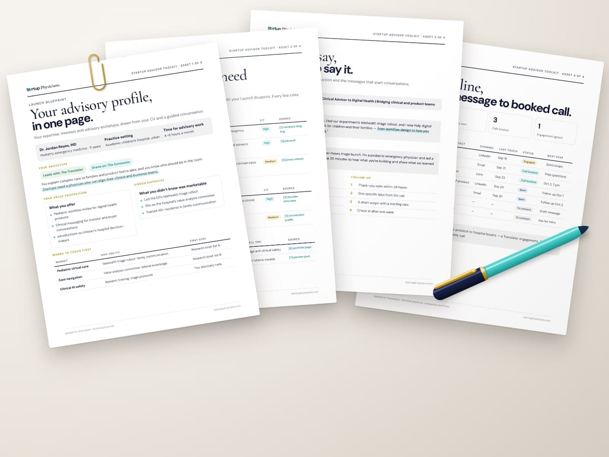 Launch Blueprint · Research Brief · Outreach Playbook · Tracker