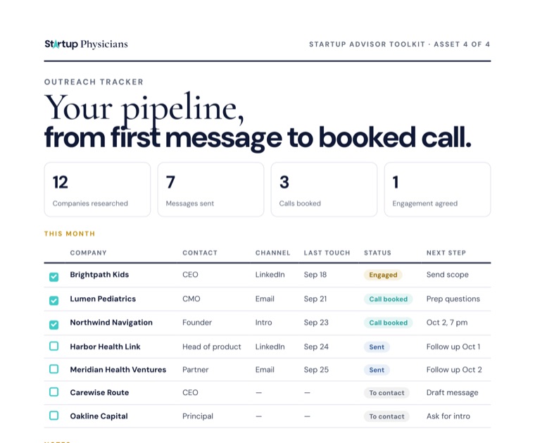Sample page: Outreach Tracker